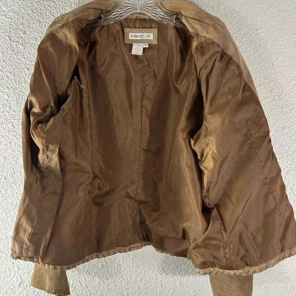 Coldwater Creek Suede Tan Genuine Leather Whipped Stitch Floral Jacket Size XL